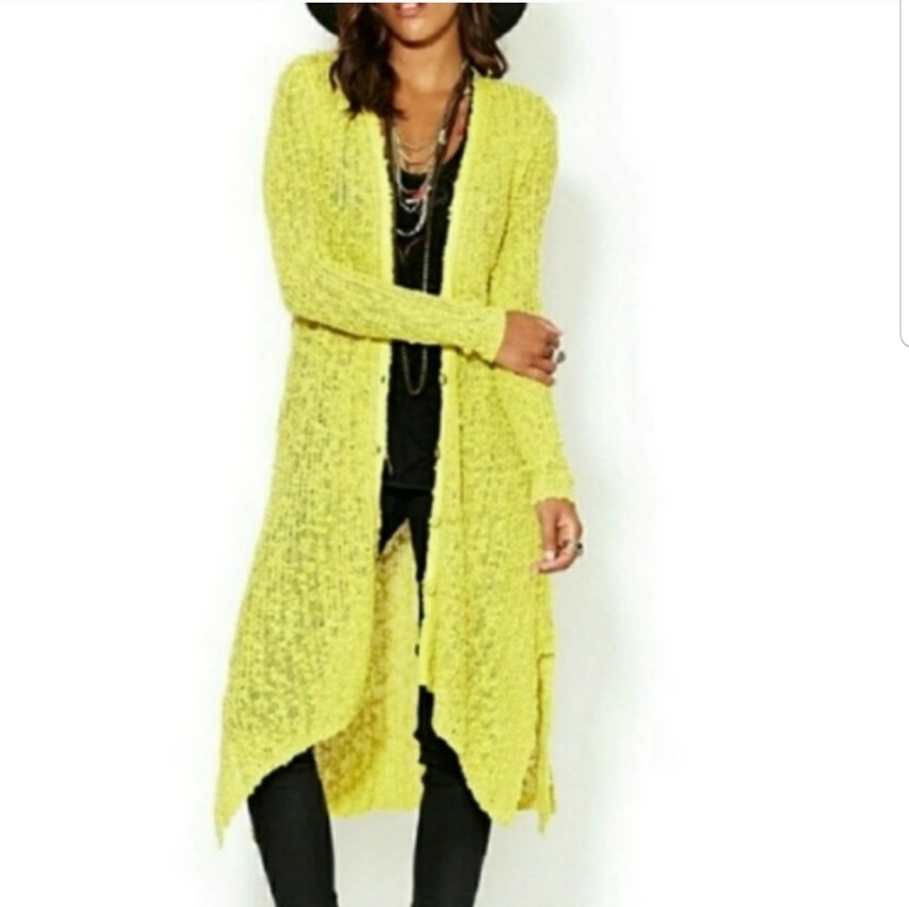 Free People Yellow Long Cardigan